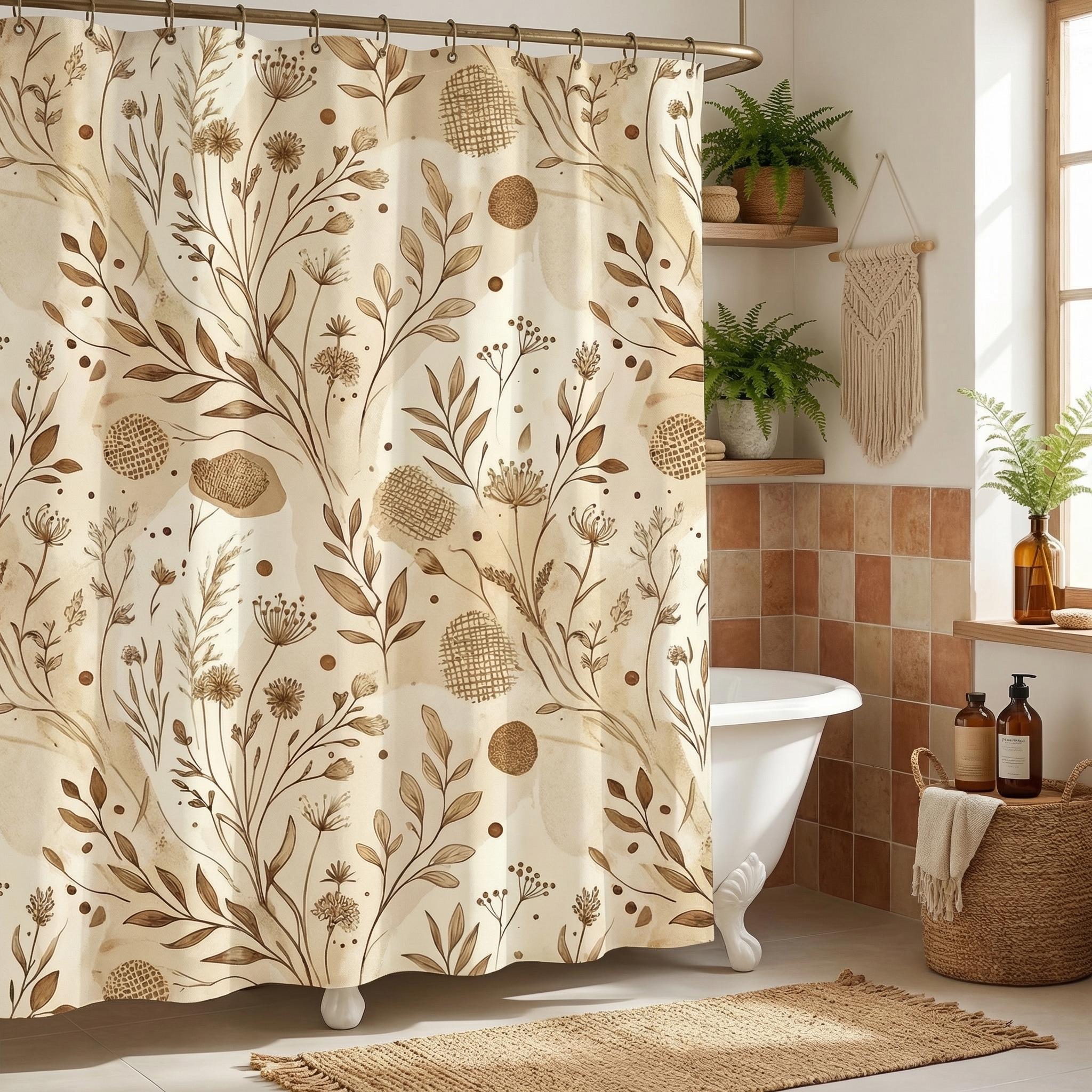 Botanical Shower Curtain: Earth Tone Wildflower Bathroom Decor - Etsy