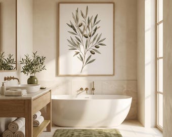 Olive Branch Botanical Print | Neutral Spa Bathroom Wall Art