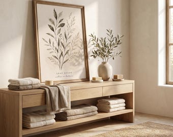Neutral Botanical Leaf Study Print | Organic Modern Watercolor Artwork