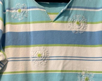 Vintage Alfred Dunner Notch-Neck Striped Short-Sleeve Tee w/ Ribbon Flowers XL
