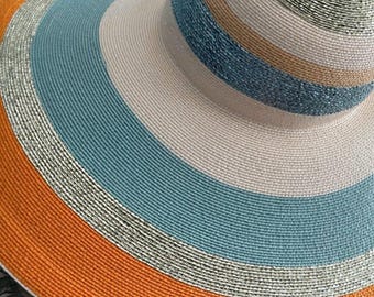 Amazing Vintage Find! Frank Olive Floppy Sun Hat In Orange & Teal W/ Tags!