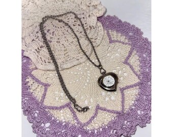 Vintage Hosin Watch Heart Pendant Necklace on Long Silver Chain