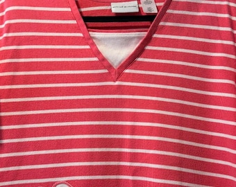 Vintage Alfred Dunner Coral & White Stripe Short-Sleeve Tee w/ Palm Trees XL