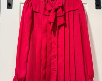 Vintage Westbound Dark Pink Pleated Polyester Dressy Blouse Ladies Size 14