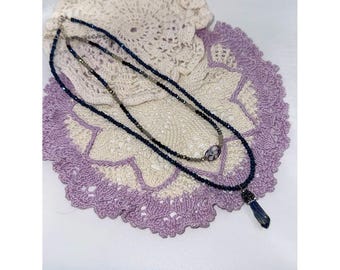 Vintage Necklace Pair! Two Sparkly Blue Beaded Necklaces & Natural Pendant