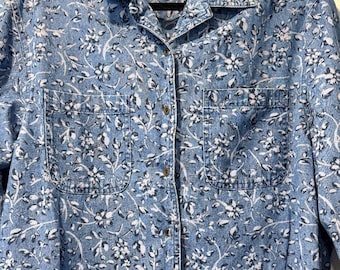 Vintage Westbound Denim Floral Print Button-Front Shirt