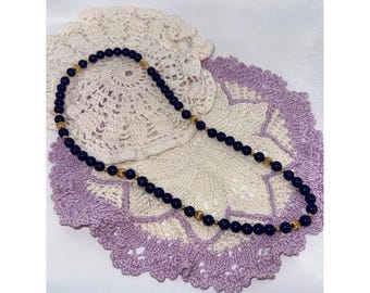 Vintage Navy Blue and Gold Beaded Necklace