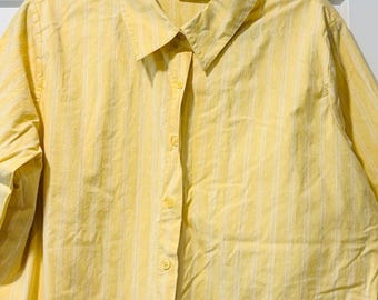 Vintage Denim and Company Stretch Yellow & White Button Front Shirt w/ Tank Panel