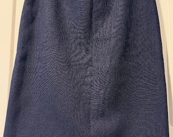 Vintage Giorgio Armani Navy Blue Wool Waffle-Textured Midi Skirt