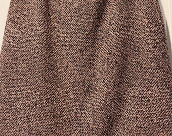 Vintage Emma James Pink & Black Boucle Midi Skirt w/ Fringe