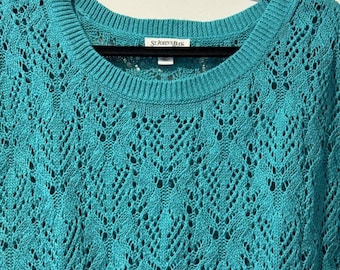 Vintage St. John's Bay Open-Weave Teal Short-Sleeve Sweater Ladies Petite Medium