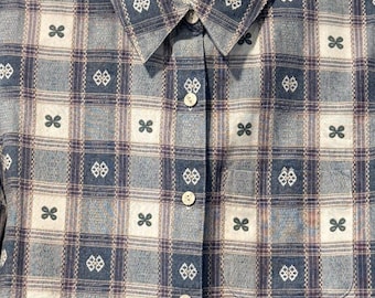 Vintage Alfred Dunner Blue & Lavender Plaid Button-Front Patterned Shirt