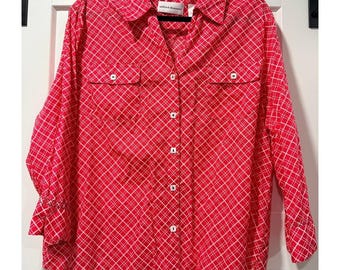 Vintage Alfred Dunner Button-Front 3/4-Sleeve Red & White Check Blouse Sz 18
