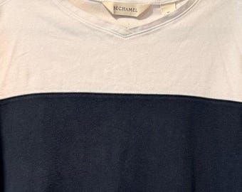 Vintage Bechamel Short-Sleeve Knit Navy Blue & White Stripe Tee Sz XL