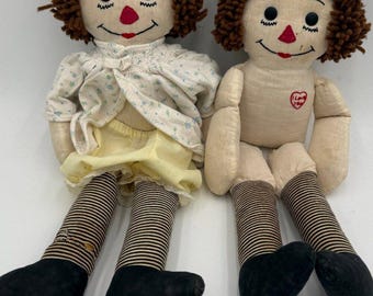 Vintage 19" Knickerbocker Raggedy Ann & Andy Cloth Dolls