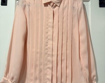 Blusa vintage Laura Mae rosa claro plisada de poliéster, talla 12