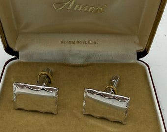 NIB Vintage Anson Silver Toned Rectangular Cuff Link Set