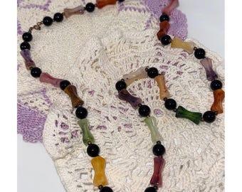 Vintage Gemstone-Color Faceted Lucite Beaded Long Necklace