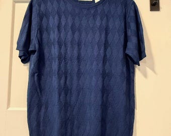 Vintage Alfred Dunner Navy Blue Diamond Pattern Short-Sleeve Sweater Sz Small