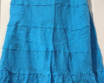 Vintage Studio West Tiered Teal Cotton Elastic Waistband Skirt