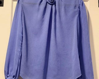 Blusa vintage de poliéster color bígaro con cuello de flor de Bedford Fair, talla 12 para mujer.