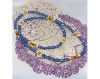 Vintage Light Blue, Gold & Cream Beaded Necklace