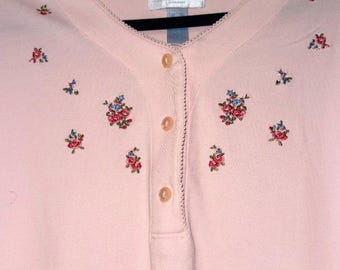 Vintage Erika Taylor Cotton Knit Pink Floral Nightgown