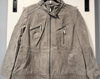 NWT Vintage Pamela McCoy Gray Leather Jacket Ladies Size 2X