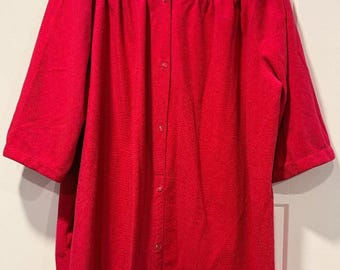 Vintage Dark Pink Fuzzy Robe w/ Satiny Embroidered Collar