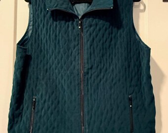 Vintage Allison Daley Teal Quilted Zip-Front Outerwear Vest
