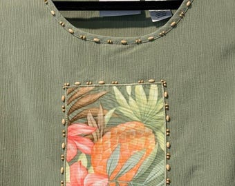 Vintage Alfred Dunner Tropical Flowers Lightweight Jacket & Tank Top Set Sz 16