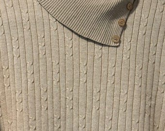 Vintage Alfred Dunner Tan Split Turtleneck w/ Buttons Cable Knit Sweater
