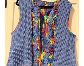 Vintage Handmade Blue Crochet Vest Ladies Size Medium
