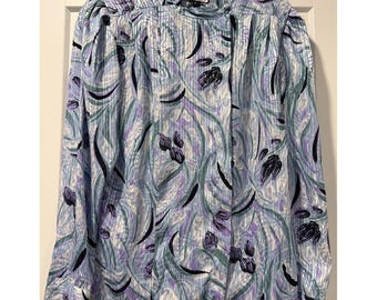 Vintage Peters & Ashley Floral Swirl Button Neck Polyester Blouse Size 12