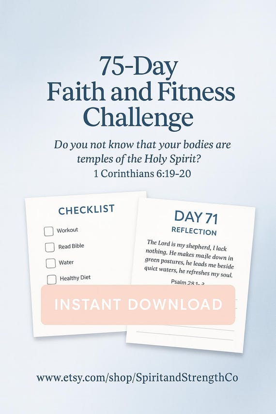75 Day Faith and Fitness Challenge Printable | Christian Wellness Journal | Habit Tracker, Bible Reading Plan, Fitness Challenge PDF