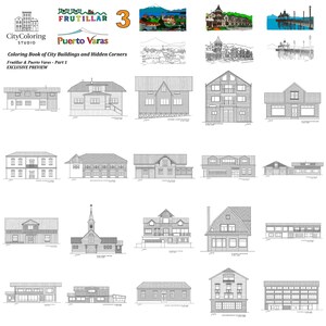 Frutillar & Puerto Varas Ausmalbuch • 20 druckbare Architekturillustrationen • Chile Städte • Urban Sketch PDF Download