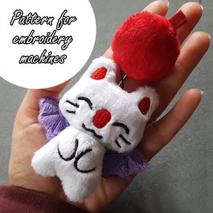 ITH (In The Hoop) embroidery pattern Moogle keychain Final Fantasy