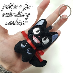 ITH (dans le cerceau) motif de broderie noir chat jiji porte-clés