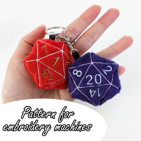 ITH (in the hoop) embroidery pattern D20 dice dungeons and dragons DnD keychain