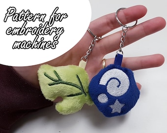 BUNDLE: ITH (in the hoop) embroidery pattern Fossil and Leaf animal crossing keychain