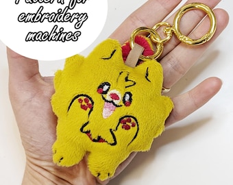 ITH (in the hoop) embroidery pattern Fire Puppy keychain