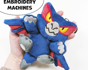 ITH (in the hoop) embroidery pattern Nargacuga Monster Hunter mini plush keychain