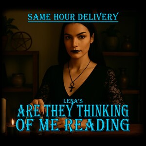 May include: A woman with dark hair and black lipstick is the focal point of this image. The text "SAME HOUR DELIVERY" is at the top, and below, the text reads "LENA'S ARE THEY THINKING OF ME READING". She wears a black top and a necklace with a pendant.