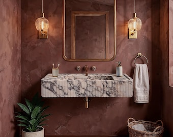 Marble Sink Calacatta Viola, Bathroom Sink, Wall mounted Sink, Vessel Sink, Handcarved Sink, Marble Washbasin, Natural Stone, Custom Size