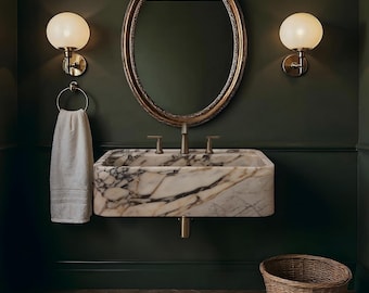 Marble Sink Calacatta Viola, Bathroom Sink, Wall mounted Sink, Floating Sink, Handcarved Sink, Marble Washbasin, Natural Stone, Custom Size