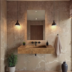 Marble Sink Emperador, Bathroom Sink, Wall mounted Sink, Vessel Sink, Handcarved Sink, Marble Washbasin, Natural Stone, Custom Size