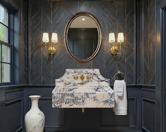 Lavandino in marmo Calacatta Viola, Lavandino per bagno, Lavandino a parete con paraschizzi, Lavandino intagliato a mano, Lavandino in marmo, Pietra naturale, Dimensioni personalizzate