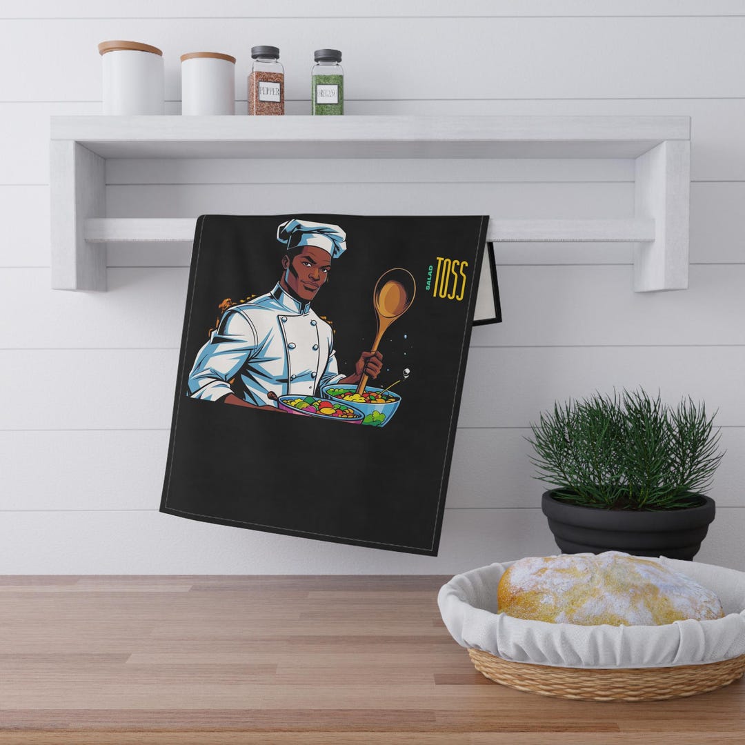Male Chef Decor Tea Towel | Kitchen Chef Illustration, Cotton Blend - Etsy