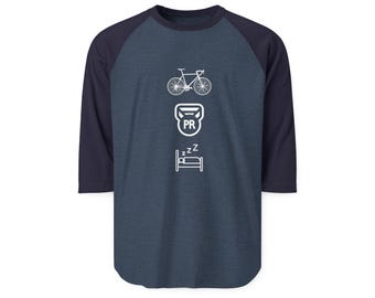 Bike, PR, Sleep, and Repeat Raglan Shirt | Cycling Fitness Routine