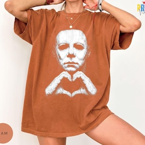 Comfort Colors® Michael Myers Heart Hands Tee, Vintage Horror Movie Shirt, Halloween Slasher Graphic Apparel image 4